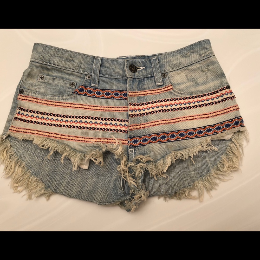 Stripe Embroidered denim cutoffs
